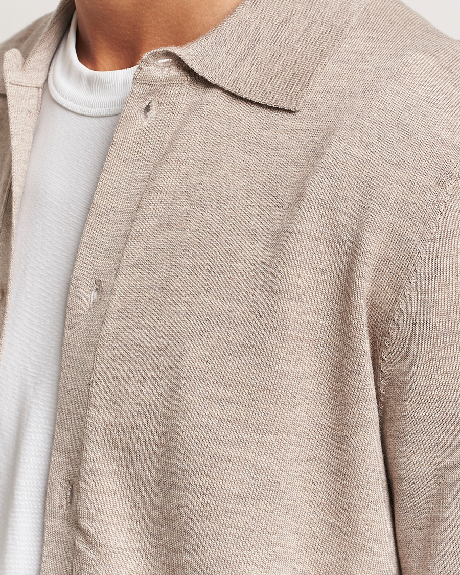Heren | Truien | Morris | Merino Knitted Shirt Khaki