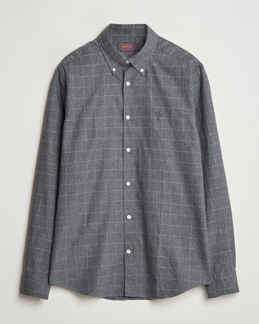 Heren | Overhemden | Morris | Flannel Overcheck Shirt Grey
