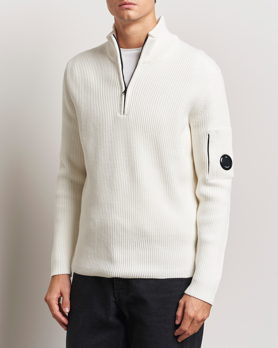 Heren | Truien | C.P. Company | Full Rib Knitted Cotton Half Zip Off White
