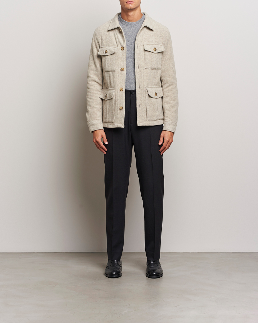 Heren | Jassen | Oscar Jacobson | Safari Wool Shirt Jacket Beige