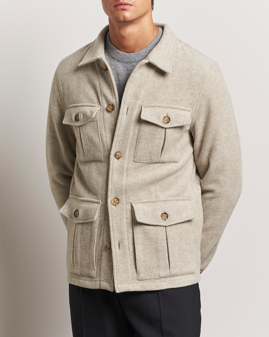 Heren | Jassen | Oscar Jacobson | Safari Wool Shirt Jacket Beige