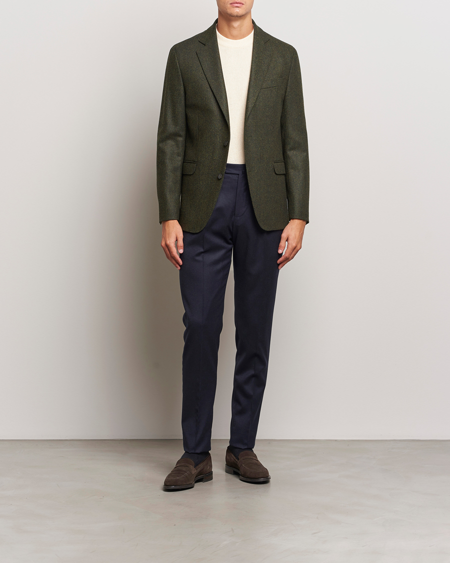 Heren | Blazers | Oscar Jacobson | Fogerty Moon Herringbone Tweed Blazer Green