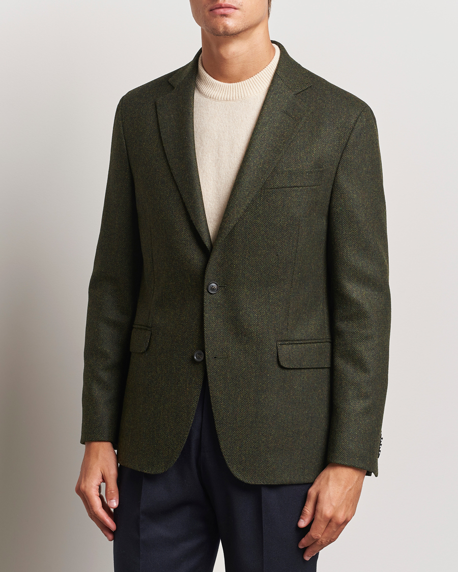 Heren | Blazers | Oscar Jacobson | Fogerty Moon Herringbone Tweed Blazer Green