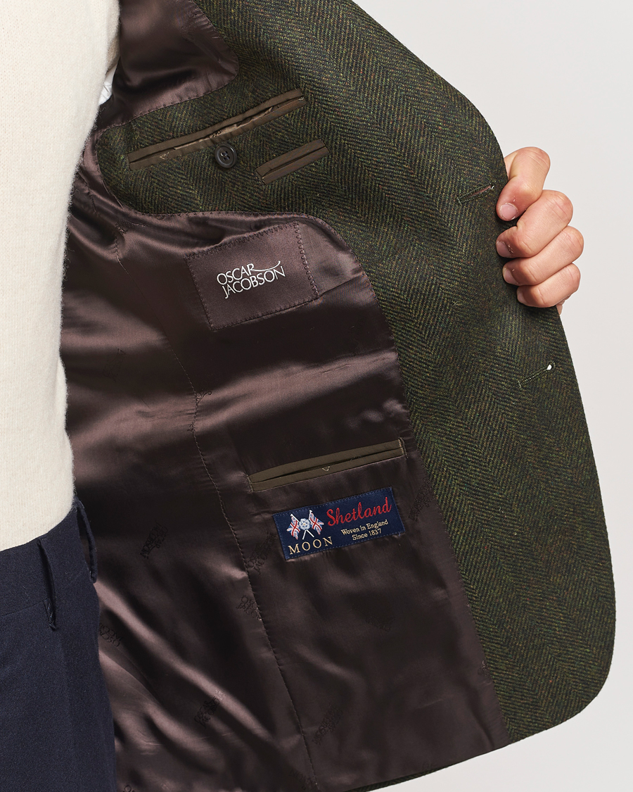Heren | Blazers | Oscar Jacobson | Fogerty Moon Herringbone Tweed Blazer Green