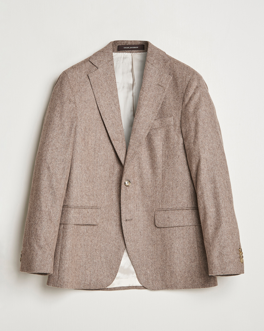 Homme | Blazers | Oscar Jacobson | Fogerty Herringbone Wool Blazer Beige