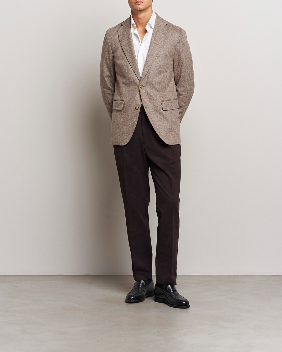 Homme | Blazers | Oscar Jacobson | Fogerty Herringbone Wool Blazer Beige