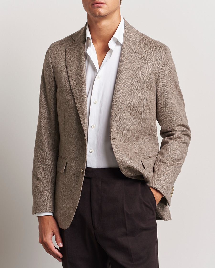 Homme | Blazers | Oscar Jacobson | Fogerty Herringbone Wool Blazer Beige