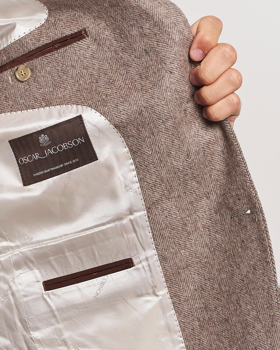 Homme | Blazers | Oscar Jacobson | Fogerty Herringbone Wool Blazer Beige