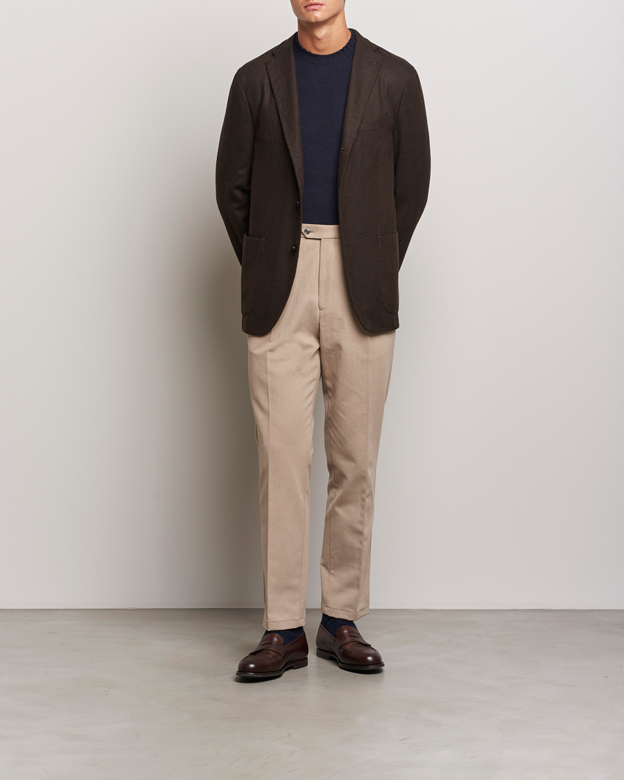 Heren | Broeken | Oscar Jacobson | Delon Brushed Cotton Trousers Beige