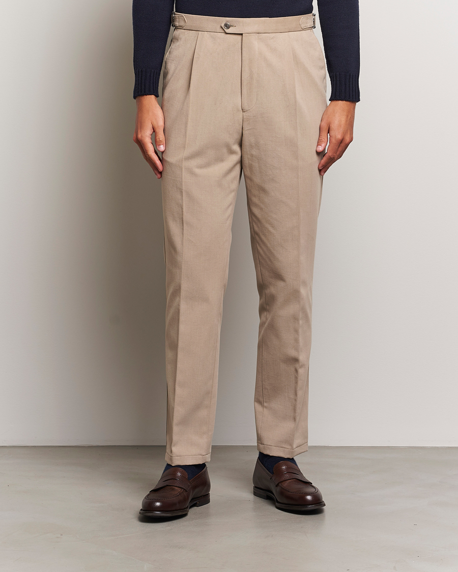 Heren | Broeken | Oscar Jacobson | Delon Brushed Cotton Trousers Beige