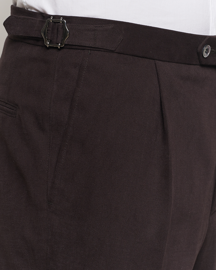 Homme | Pantalons | Oscar Jacobson | Delon Brushed Cotton Trousers Brown