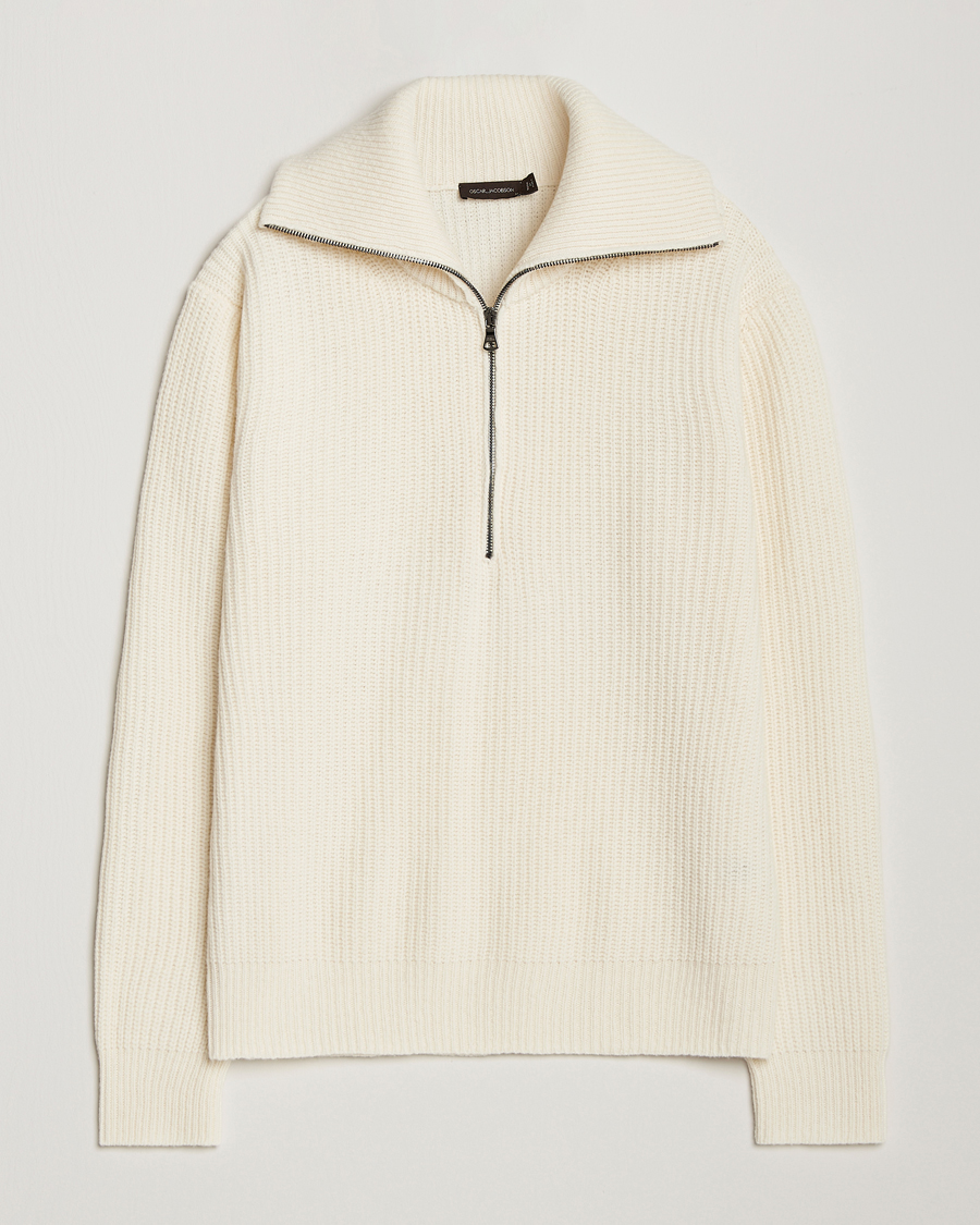 Heren | Truien | Oscar Jacobson | Mauritz Heavy Knitted Half Zip White