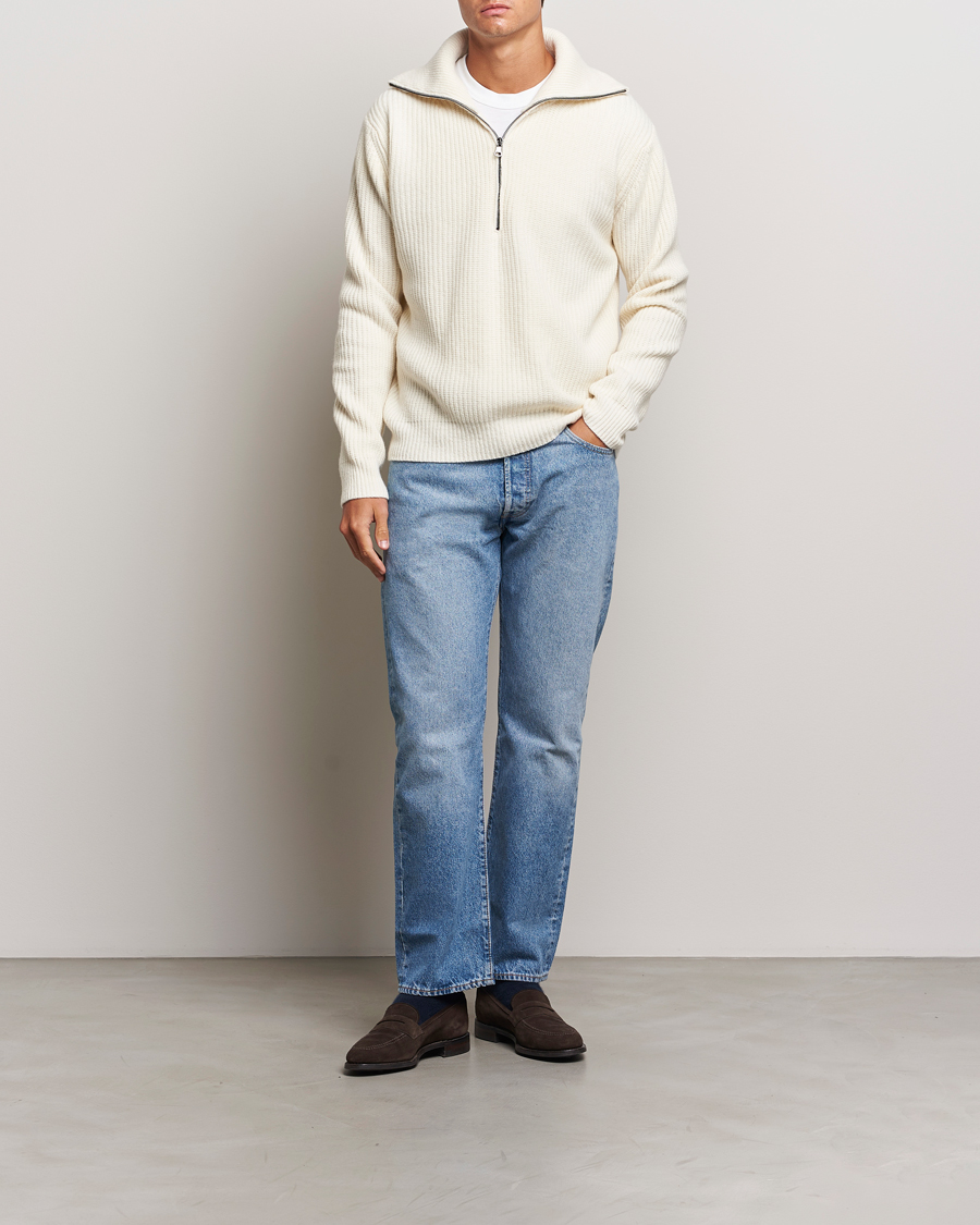 Heren | Truien | Oscar Jacobson | Mauritz Heavy Knitted Half Zip White