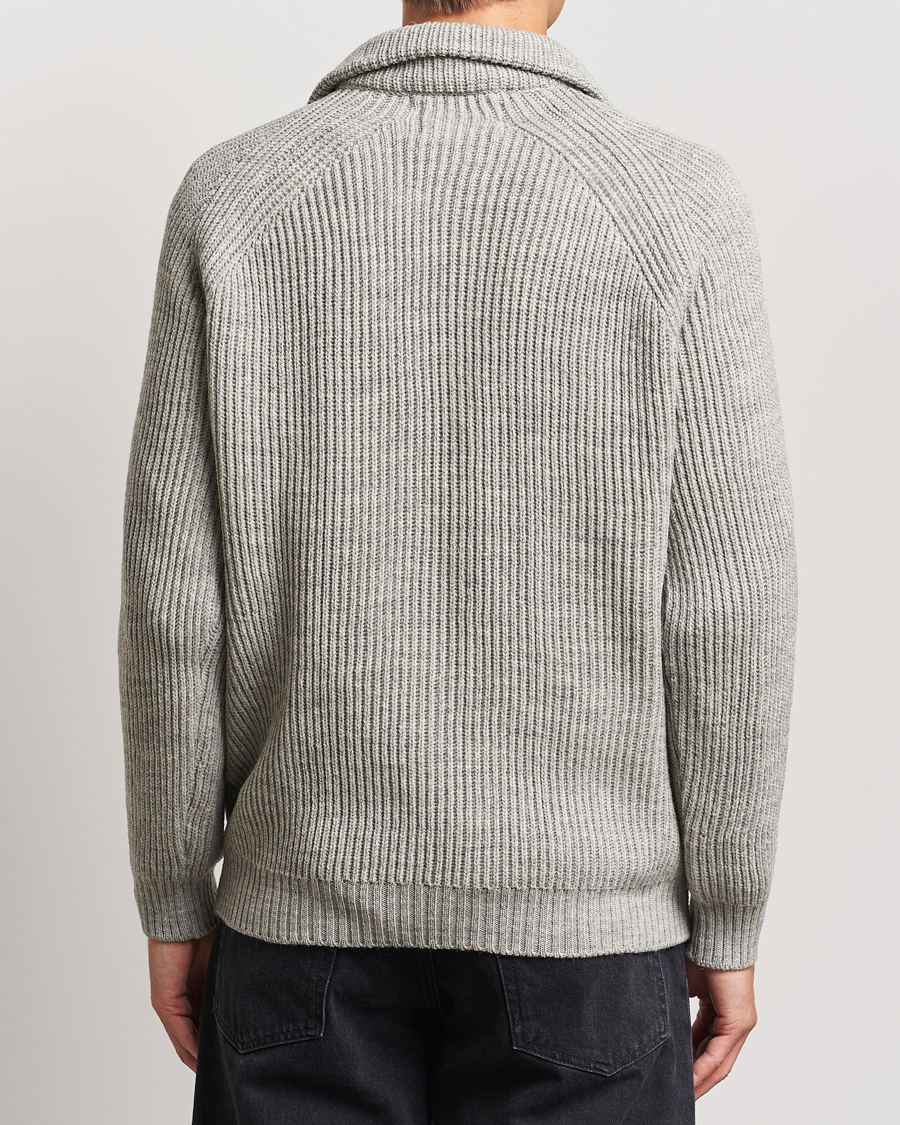 Heren | Truien | Peregrine | Ford Knitted Wool Half Zip Light Grey