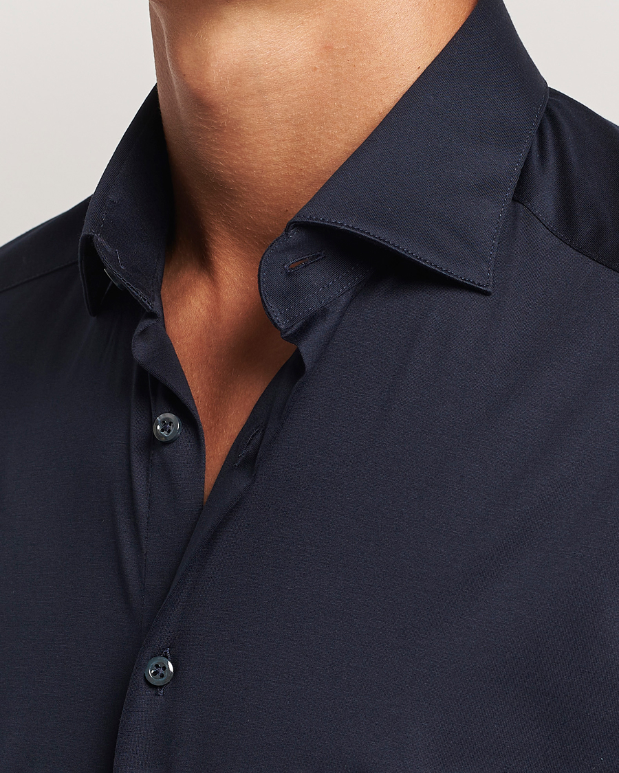 Heren | Overhemden | Stenströms | Slimline Stretch Jersey Shirt Navy