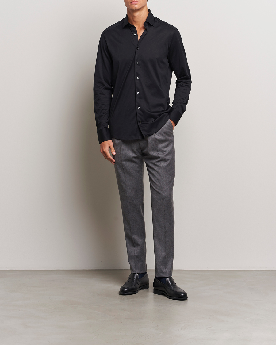 Homme | Chemises | Stenströms | Slimline Stretch Jersey Shirt Black