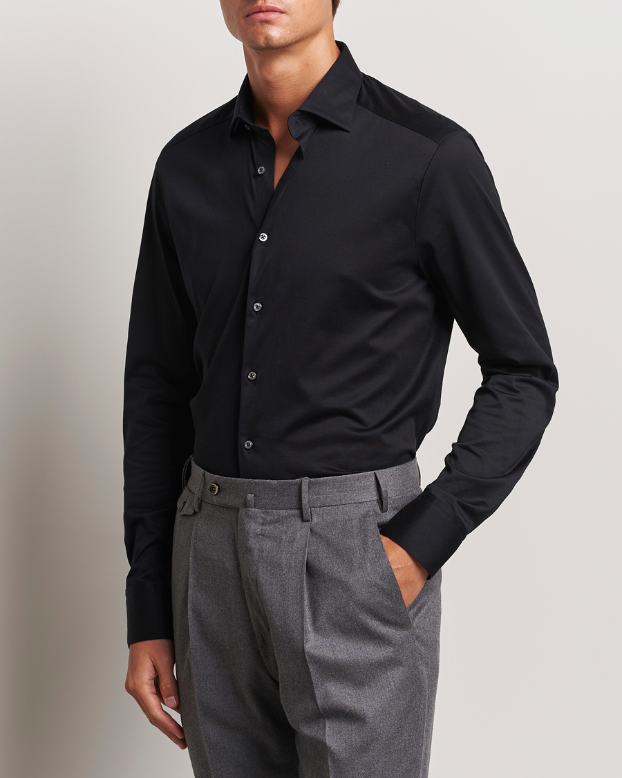 Homme | Chemises | Stenströms | Slimline Stretch Jersey Shirt Black