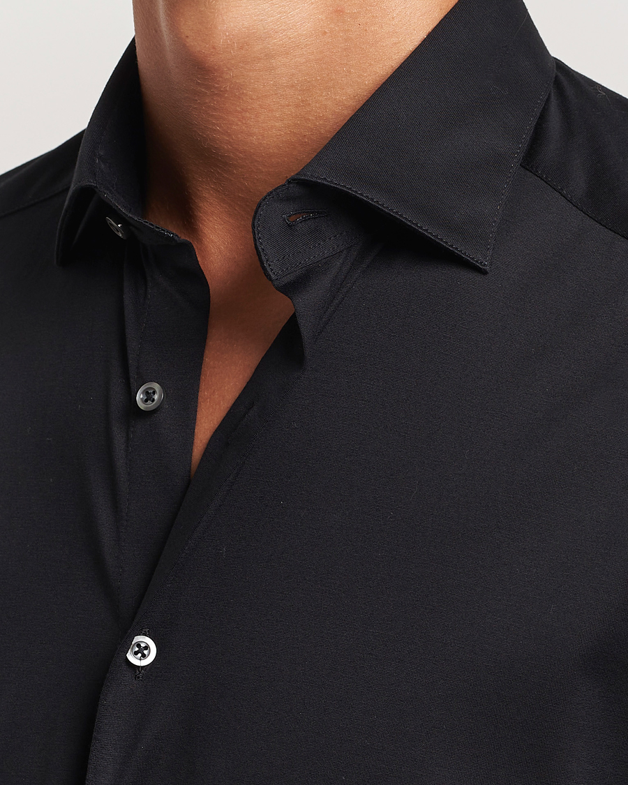 Heren | Overhemden | Stenströms | Slimline Stretch Jersey Shirt Black