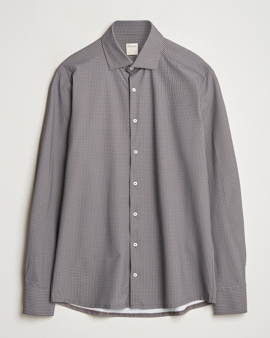 Homme | Chemises | Stenströms | Slimline 4-Way Stretch Print Shirt Brown