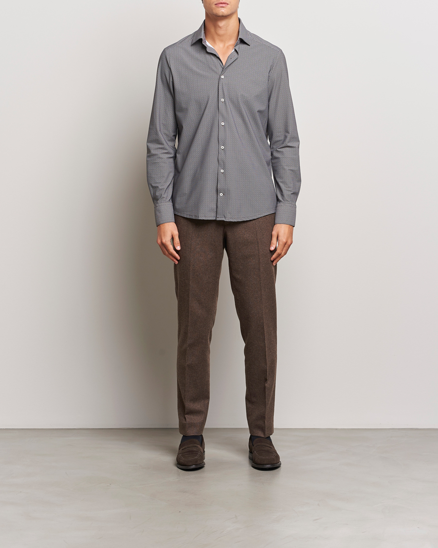 Homme | Chemises | Stenströms | Slimline 4-Way Stretch Print Shirt Brown