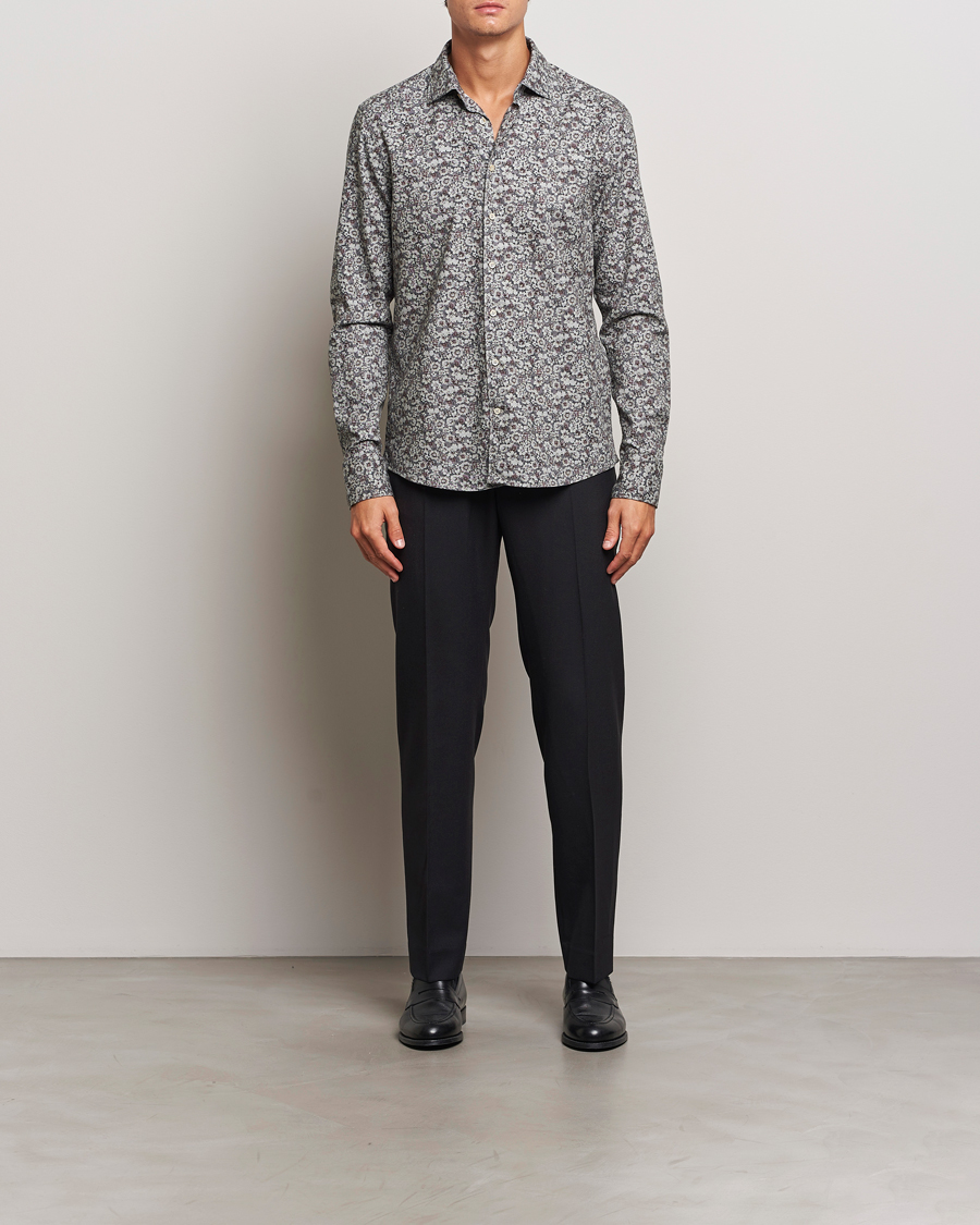 Heren | Overhemden | Stenströms | Slimline Washed Floral Print Shirt Grey