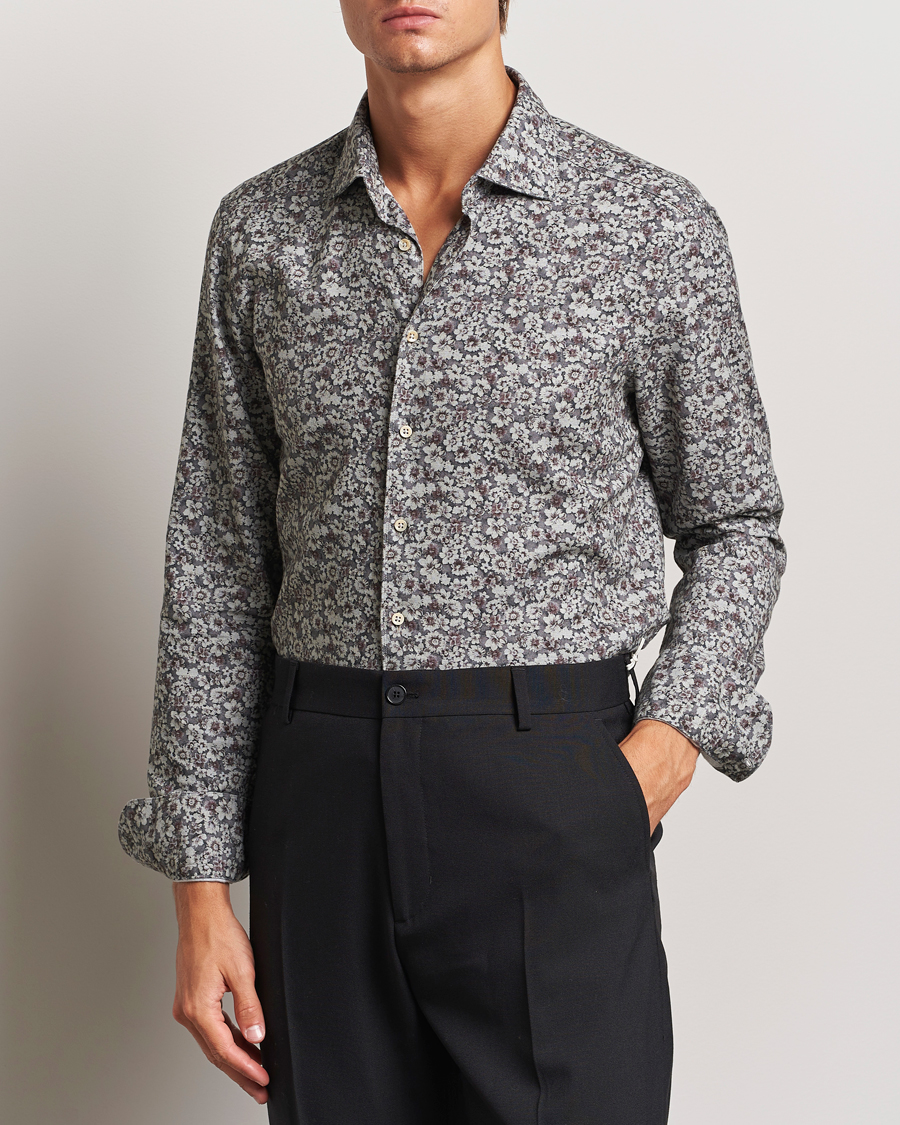 Heren | Overhemden | Stenströms | Slimline Washed Floral Print Shirt Grey