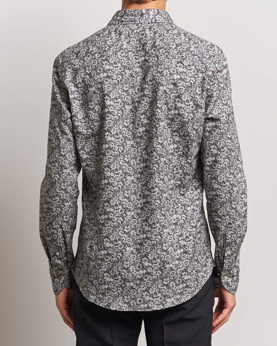 Heren | Overhemden | Stenströms | Slimline Washed Floral Print Shirt Grey