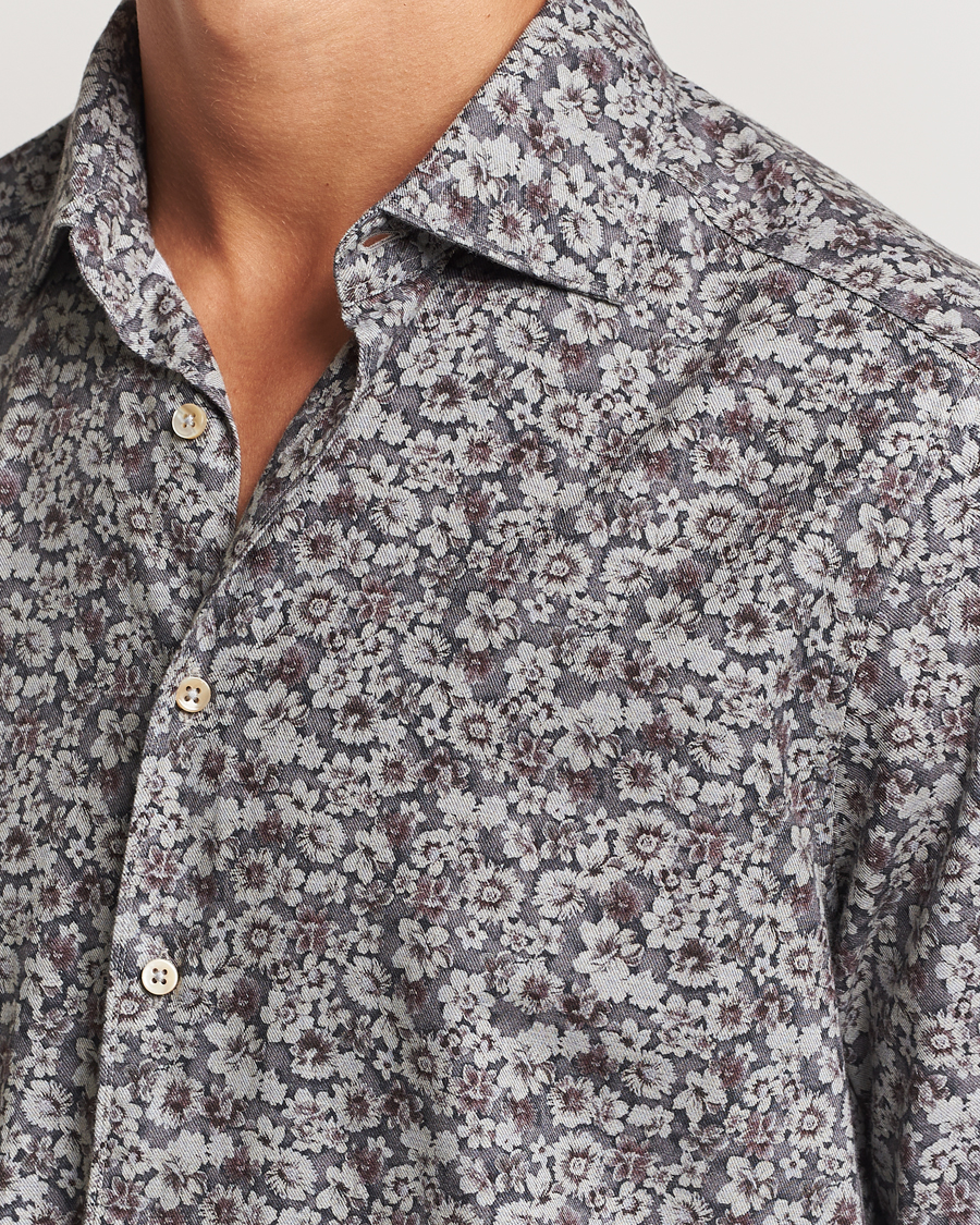 Heren | Overhemden | Stenströms | Slimline Washed Floral Print Shirt Grey