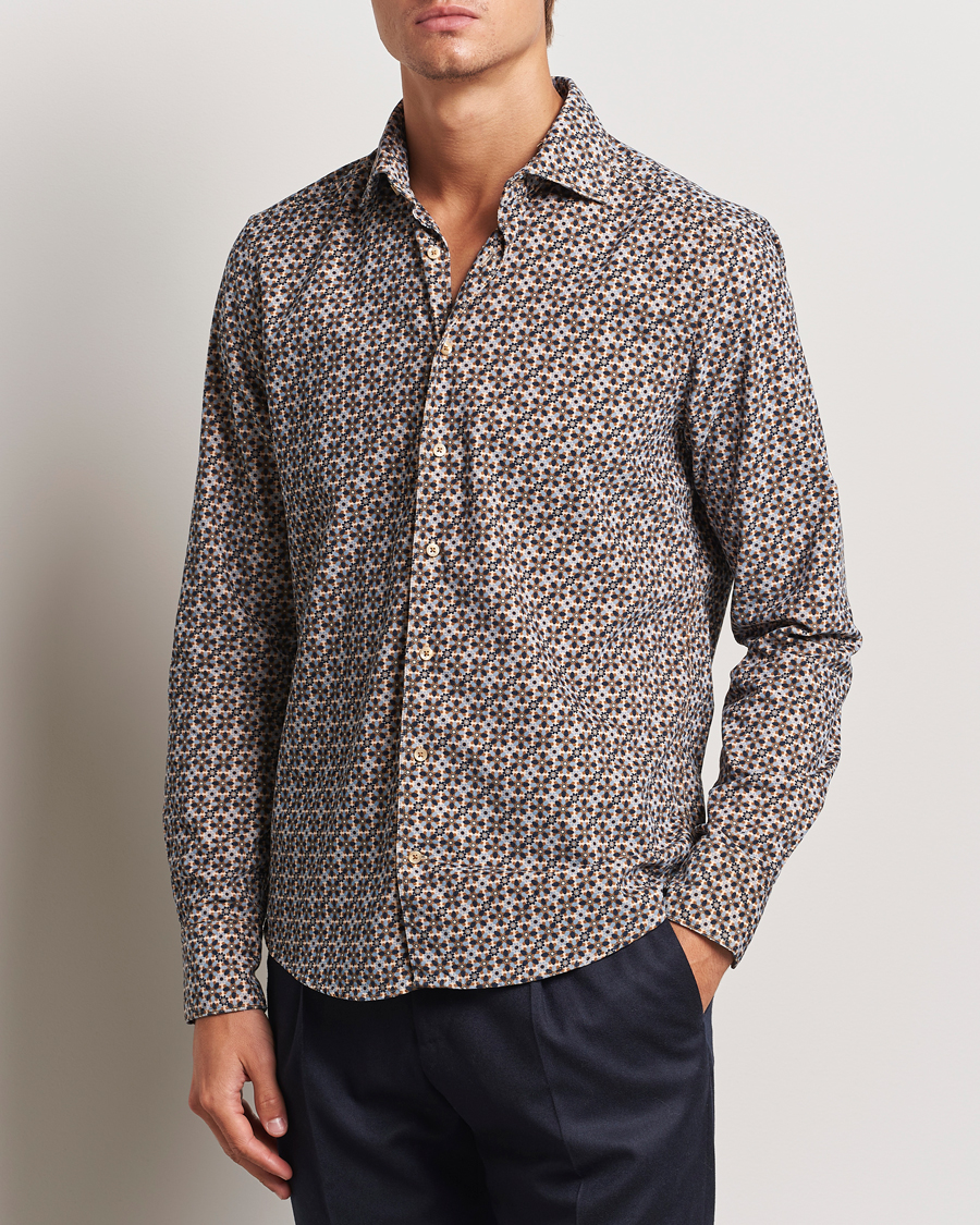Homme | Chemises | Stenströms | Slimline Printed Cord Shirt Brown