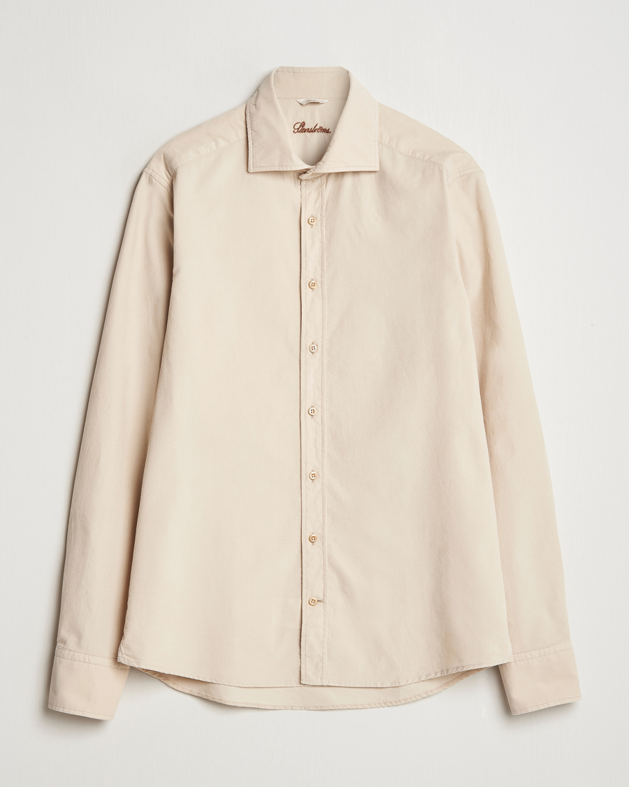 Heren | Overhemden | Stenströms | Slimline Cut Away Cord Shirt Beige