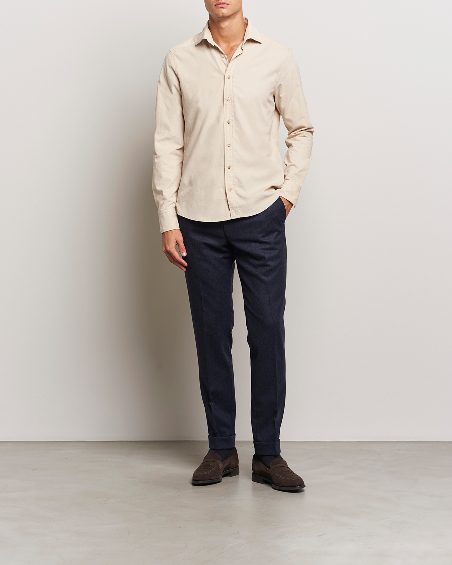 Heren | Overhemden | Stenströms | Slimline Cut Away Cord Shirt Beige