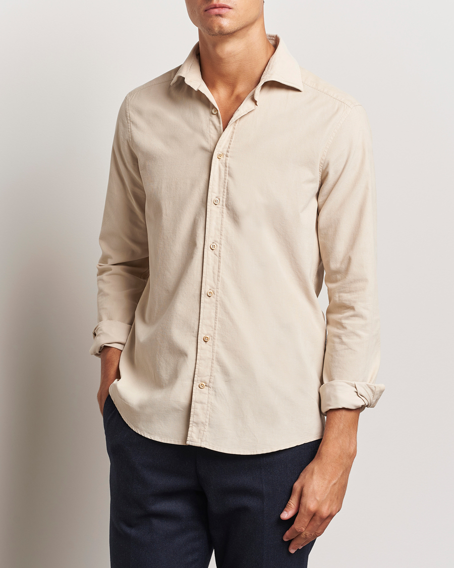 Heren | Overhemden | Stenströms | Slimline Cut Away Cord Shirt Beige