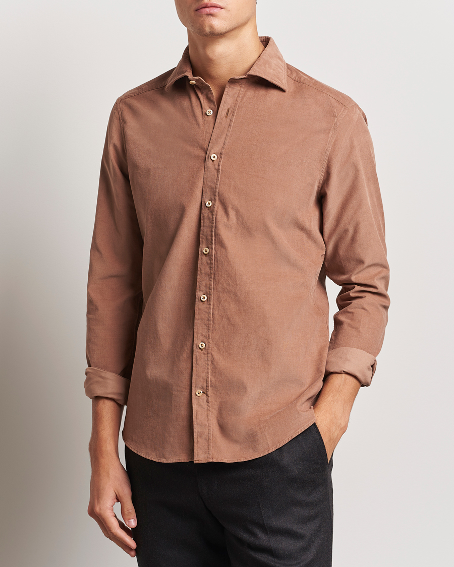 Homme | Chemises | Stenströms | Slimline Cut Away Cord Shirt Light Brown