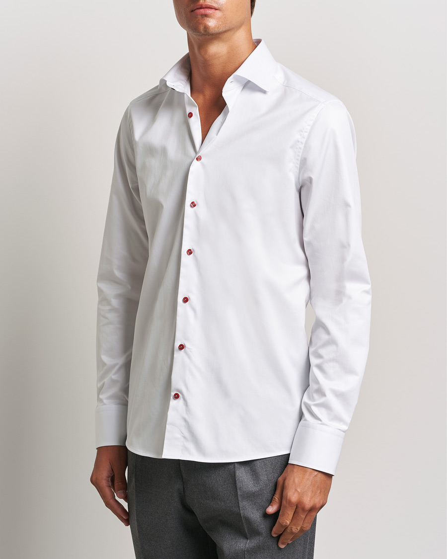 Heren | Overhemden | Stenströms | Slimline Cut Away Contrast Button Shirt White/Red