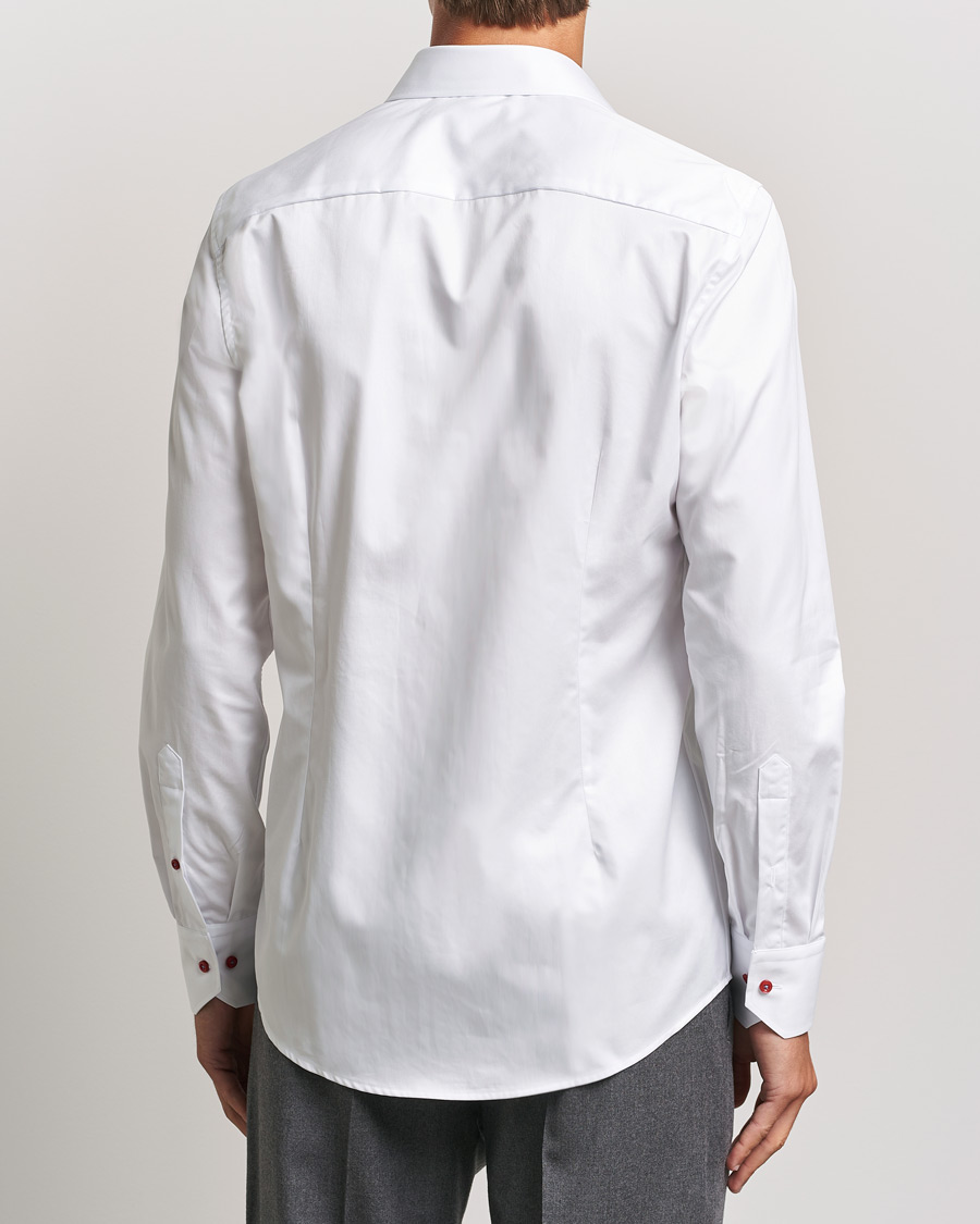 Heren | Overhemden | Stenströms | Slimline Cut Away Contrast Button Shirt White/Red