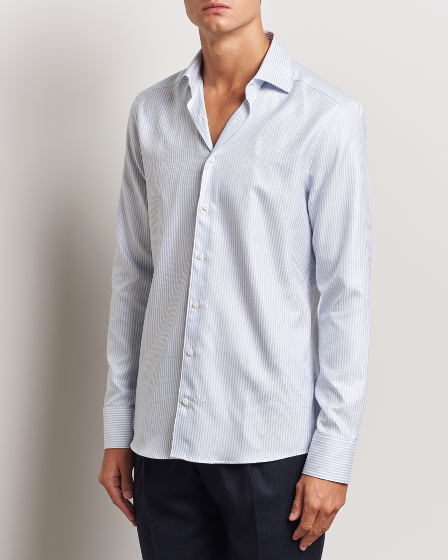 Heren | Overhemden | Stenströms | Slimline Striped Twill Cut Away Shirt White/Blue