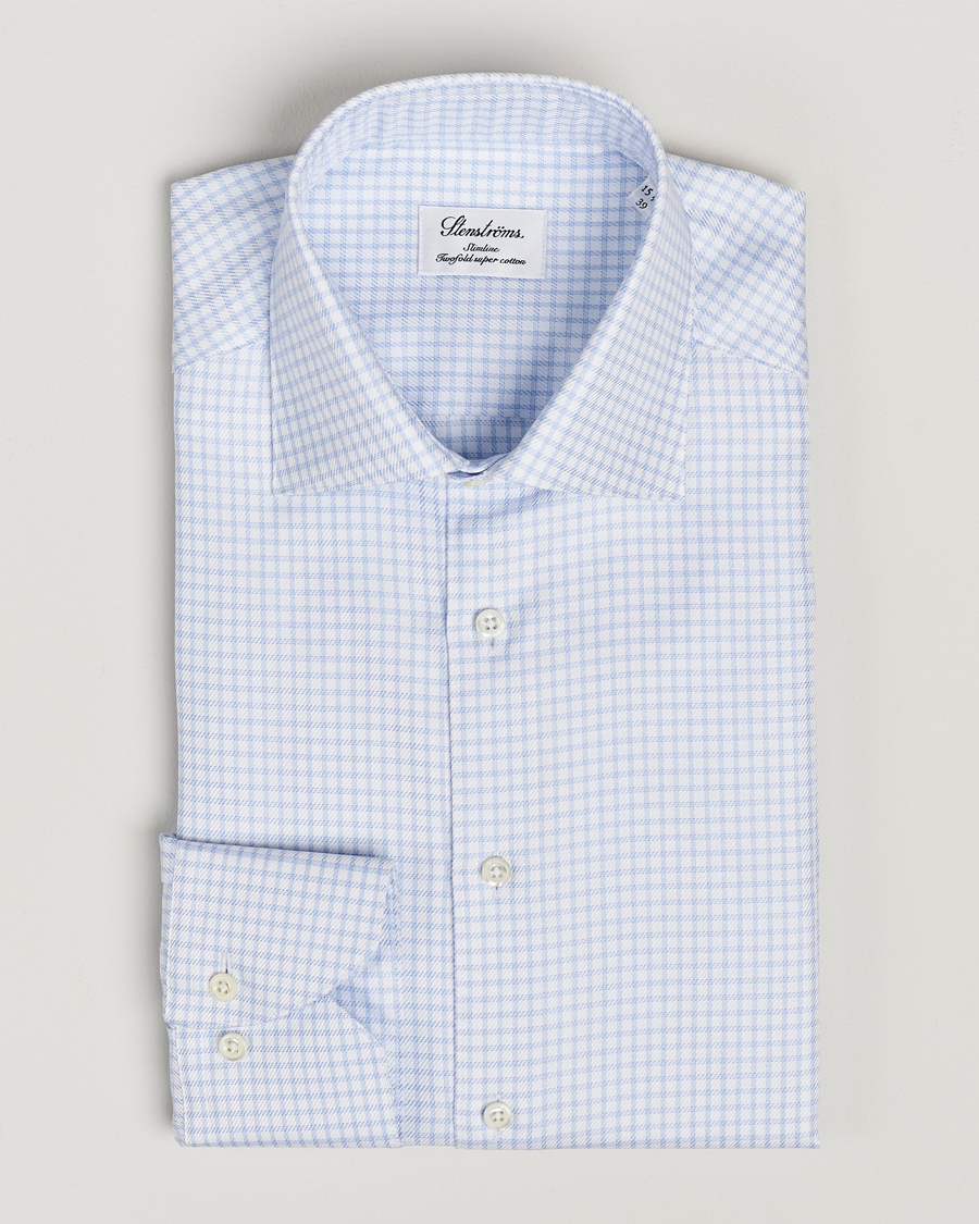 Homme | Chemises | Stenströms | Slimline Mini Check Twill Shirt White/Blue
