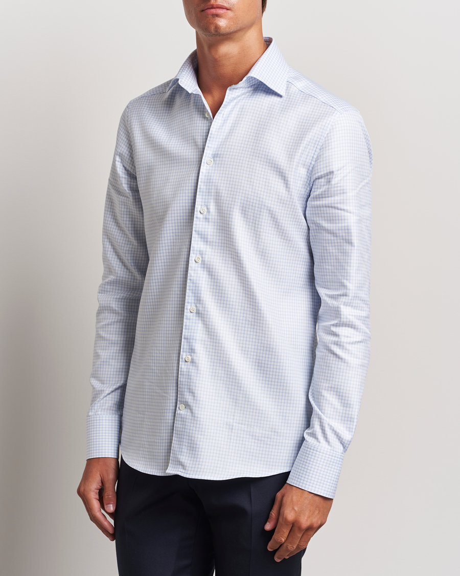 Homme | Chemises | Stenströms | Slimline Mini Check Twill Shirt White/Blue