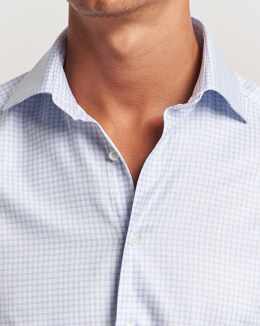 Homme | Chemises | Stenströms | Slimline Mini Check Twill Shirt White/Blue