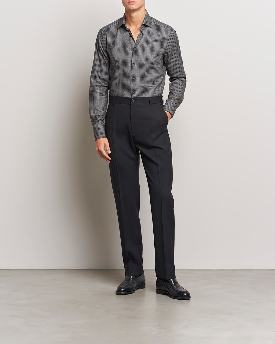 Heren | Overhemden | Stenströms | Slimline Brushed Printed Cut Away Shirt Black