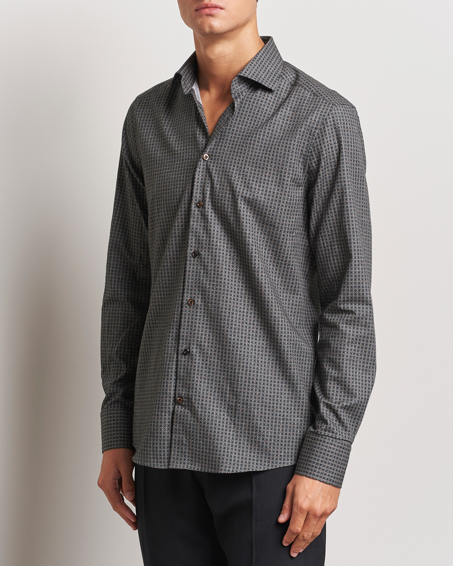 Heren | Overhemden | Stenströms | Slimline Brushed Printed Cut Away Shirt Black