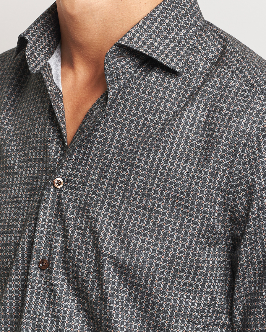 Heren | Overhemden | Stenströms | Slimline Brushed Printed Cut Away Shirt Black