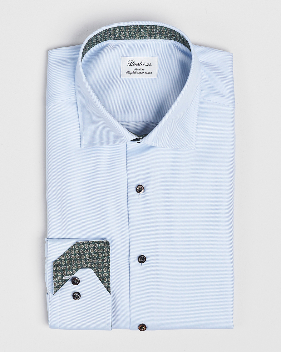 Homme | Chemises | Stenströms | Slimline Superior Twill Contrast Shirt Blue