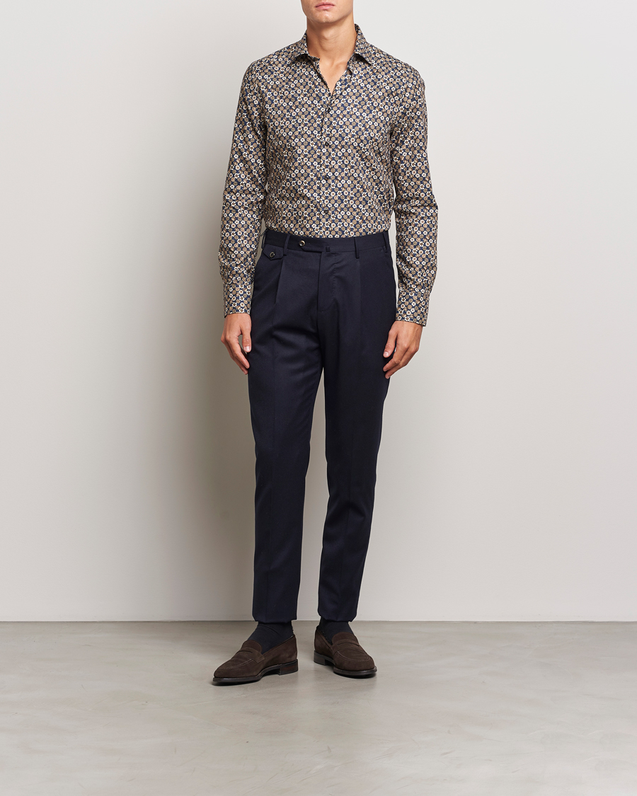 Homme | Chemises | Stenströms | Slimline Printed Cut Away Shirt Blue