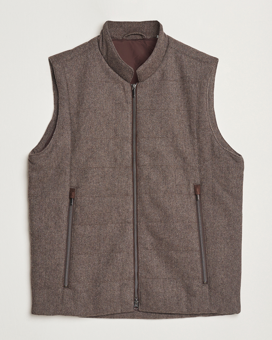 Heren | Jassen | Stenströms | Alcantara Detail Herringbone Wool Vest Dark Brown