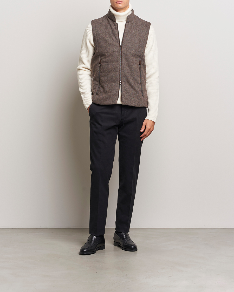 Heren | Jassen | Stenströms | Alcantara Detail Herringbone Wool Vest Dark Brown
