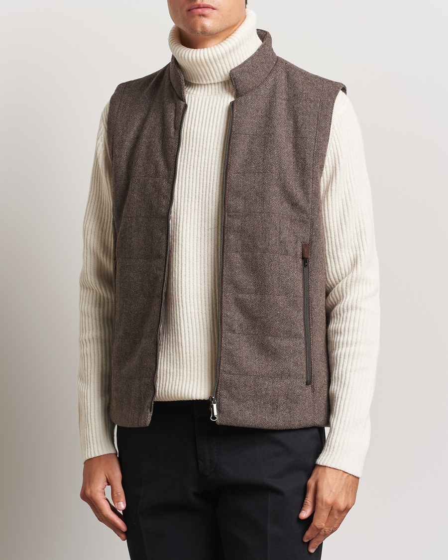 Heren | Jassen | Stenströms | Alcantara Detail Herringbone Wool Vest Dark Brown