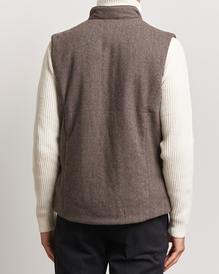 Heren | Jassen | Stenströms | Alcantara Detail Herringbone Wool Vest Dark Brown