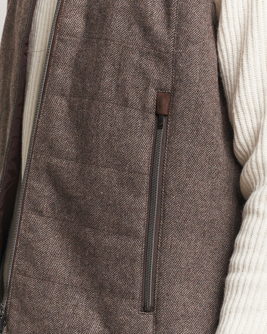 Heren | Jassen | Stenströms | Alcantara Detail Herringbone Wool Vest Dark Brown