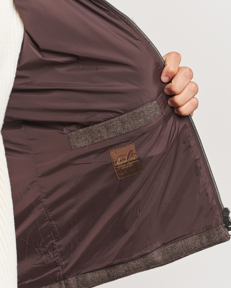Homme | Manteaux Et Vestes | Stenströms | Alcantara Detail Herringbone Wool Vest Dark Brown